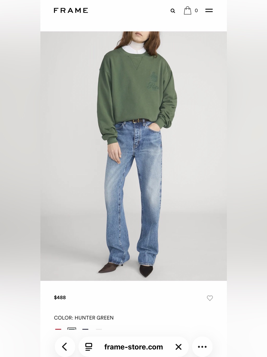 Frame Denim Olive Green Crewneck Sweatshirt